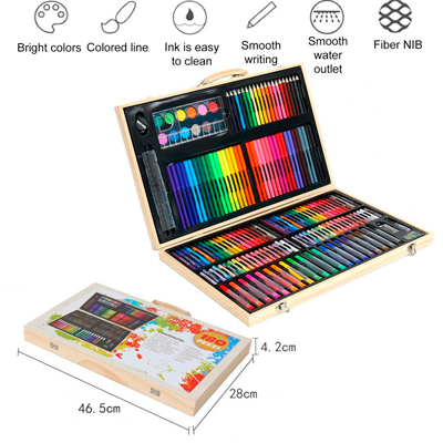 3 pack Set de arte de 180 piezas con estuche de madera